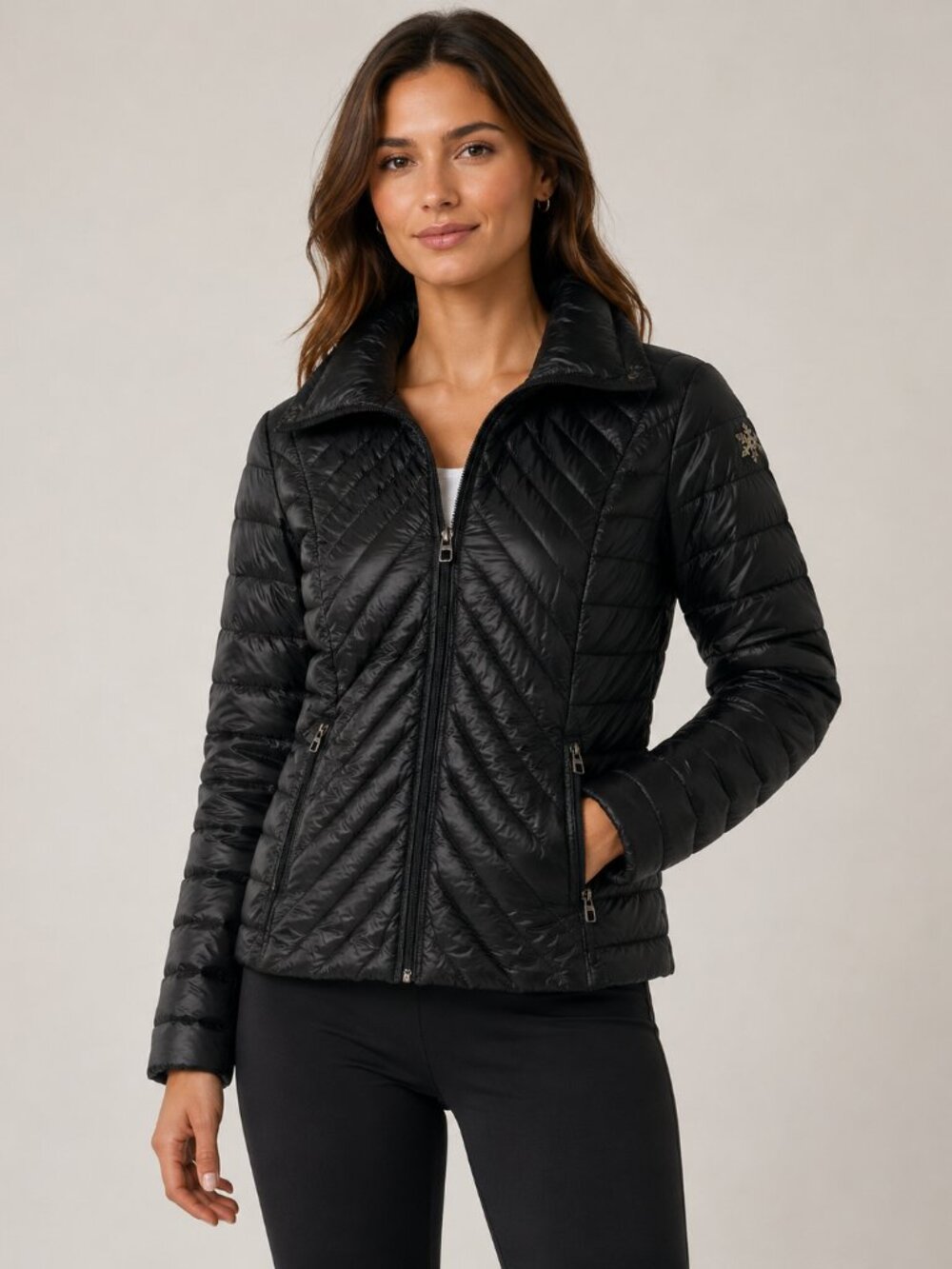 BLUE Saks Fifth Avenue Women’s Black Down Puffer Jacket Quilted High Collar